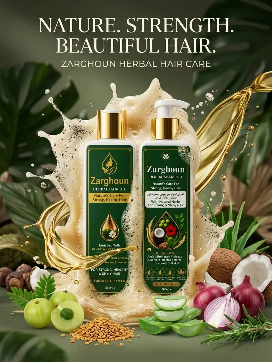 Zarghoun Botanical Hair Care Duo - Herbal Hair Oil & Shampoo for Strong, Healthy & Shiny Hair My Store