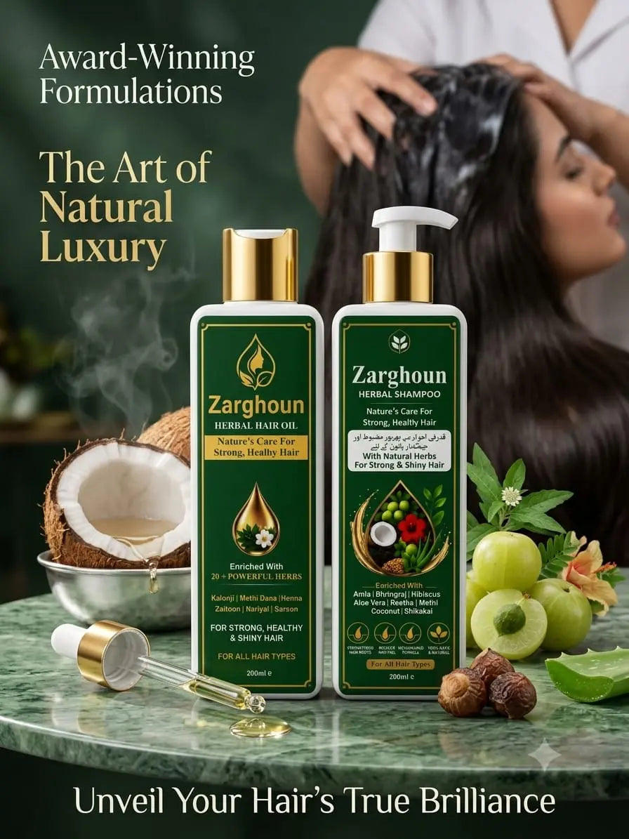 Zarghoun Botanical Hair Care Duo - Herbal Hair Oil & Shampoo for Strong, Healthy & Shiny Hair My Store